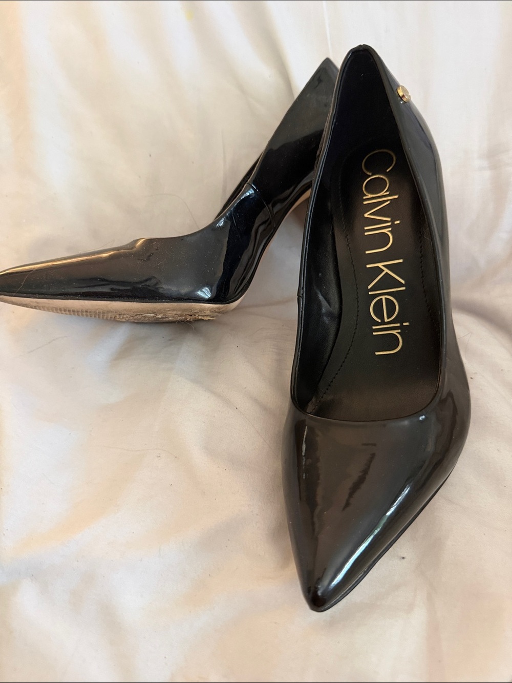 Calvin Klein Black Patent Pointed-Toe Stiletto Pumps